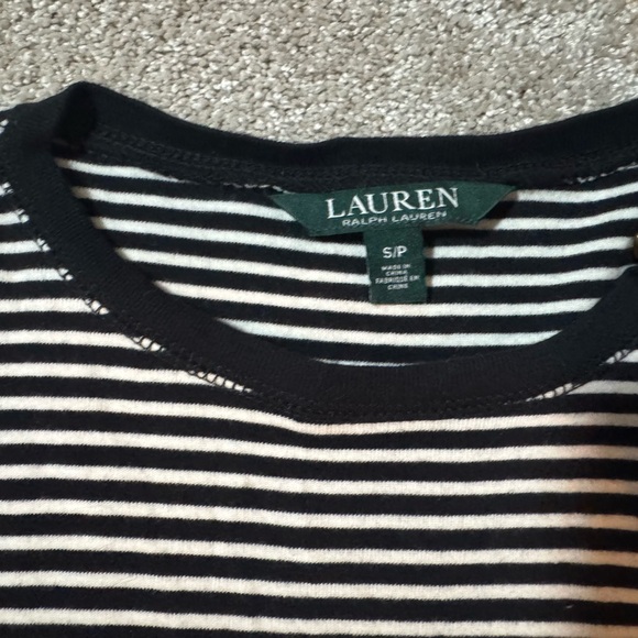 Lauren Ralph Lauren Striped Elbow Patch Top Black White Zip Shoulder - Picture 3 of 5